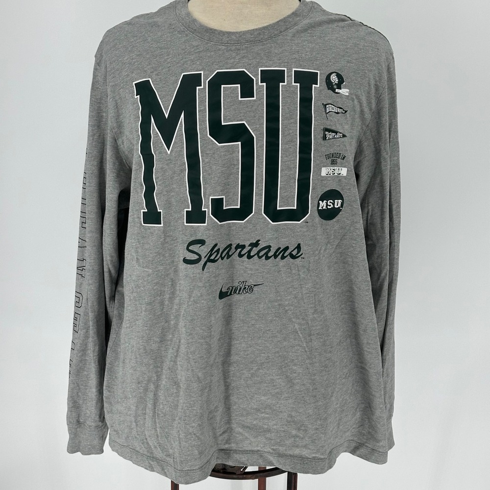 Nike Michigan State‎ Spartans MSU Long Sleeve T Shirt Mens XXL Gray